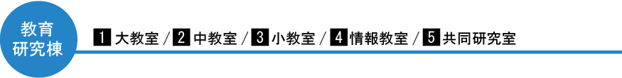 教育研究棟：大教室/中教室/小教室/情報教室/共同研究室