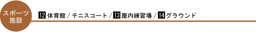 スポーツ施設：体育館/テニスコート/屋内練習場/グラウンド